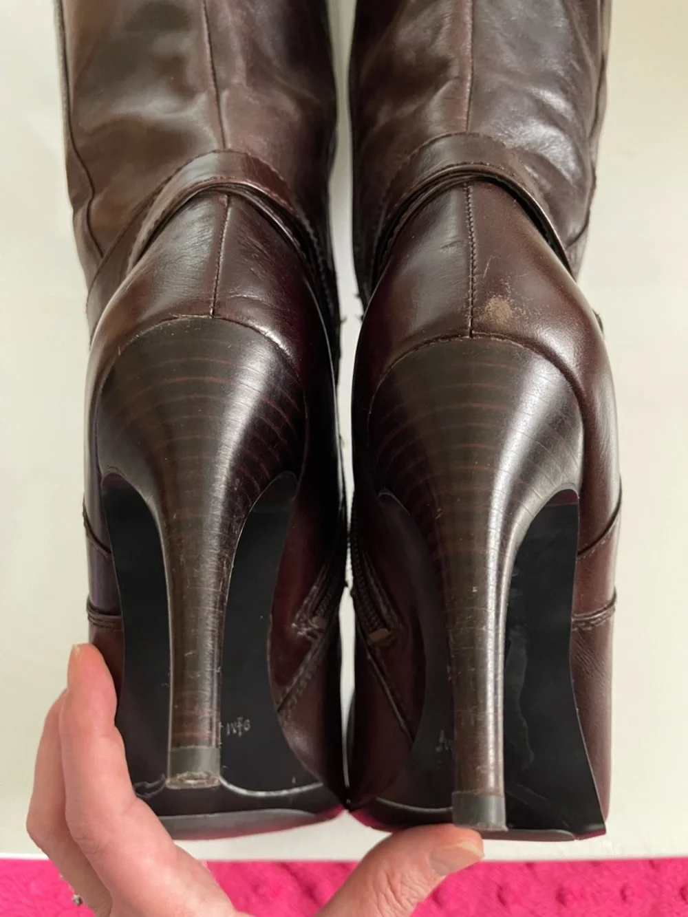 Nine West Tall Brown Leather High-Heel Boots Women’s 9.5M Classic Preppy Fall